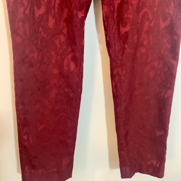 The Slim Ankle Pant White House Black Market Jacquard Paisley Dark Red Size 6 - Picture 3 of 12